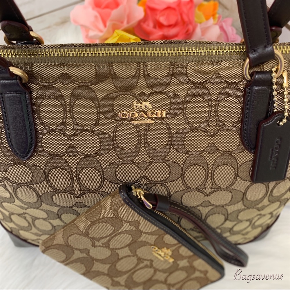 Coach signature khaki zip tote matching wristlet - Picture 2 of 8